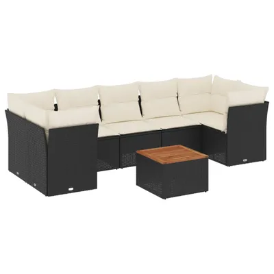 Productafbeelding van vidaXL 8-delige tuinmeubelset met kussens, zwart, polyrotan