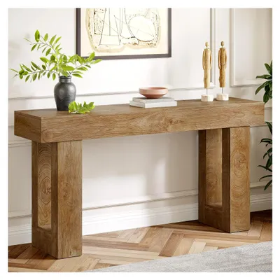 Produktbild von Schmaler Konsolentisch 160 cm im Landhausstil, Sofatisch für hinter dem Sofa, Naturholzoptik, Beistelltisch für Flur, Wohnzimmer und Eingangsbereich