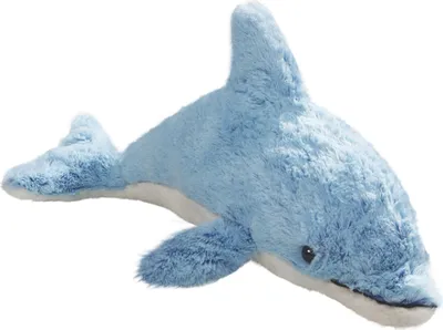 A plush toy dolphin on a white background.