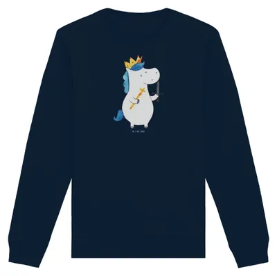 Produktbild von Mr. & Mrs. Panda Baumwoll Pullover Einhorn König mit Schwert Größe S - French Navy - Geschenk, Unicorn, Einhörner, Pulli, Ritter, Mittelalter, Sweatshirt, Sweater