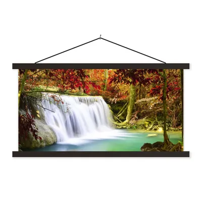 Produktbild von MuchoWow® Textilposter Herbst - Wasserfall - Natur 60x30 cm mit schwarzem Rahmen - Textilien