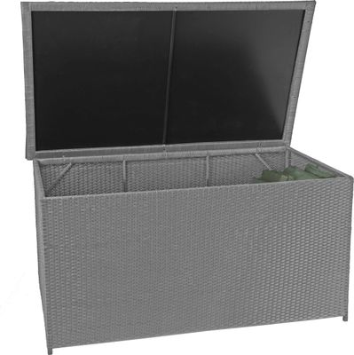 Polyratanový box na polštáře HWC-D88, Zahradní truhla Box na polštáře  Basic grey, 80x160x94cm 950l