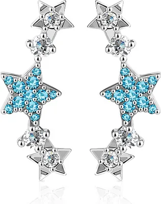 Produktbild von Ohrstecker Ohrklemme Ohrring Sterne Stars Ear Crawler Damen Autiga® silber-aquamarin