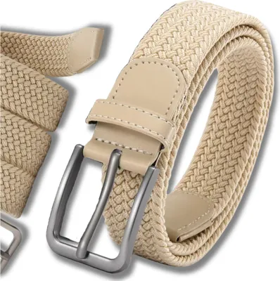 Produktbild von EDIBAZZAR | Elastischer eleganter beige geflochtener Webgürtel für feste Hosen