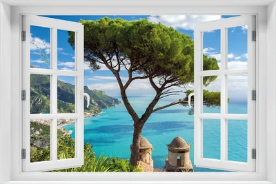 Produktbild von Wallario Poster mit Fenster-Illusion: Italienische Küste, Größe: 100 x 150 cm