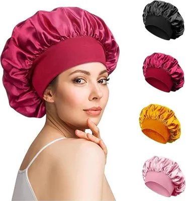 Produktbild von Seiden Haube, 4 Stück Seidenhaube zum Schlafen, Schlafhaube Seide Silk Hair Bonnet Silk Hair Bonnet Sleep Cap für Die Nacht Damen mit Verstellbare Bindeband, für Nachtruhe, Haarpflege, Schlafzimmer