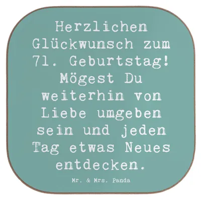 Produktbild von Mr. & Mrs. Panda Tischschoner Spruch 71. Geburtstag Freude - Meeresbrise - Geschenk, verbreiten, Coaster, Untersetzer für Gläser, gläseruntersetzer, Geschenkideen, Liebe