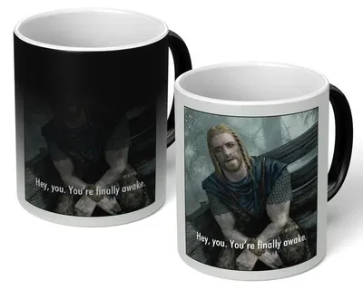 Image de Tasse Skyrim « Hey You're Finally Awake » – Tasse magique qui change de couleur pour les gamers – Cadeau The Elder Scrolls pour les joueurs – Tasse à café geek gaming 330 ml