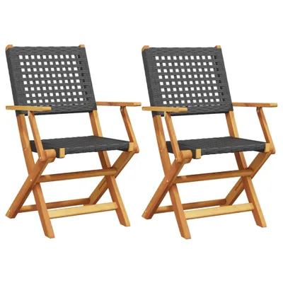 Produktbild von Gartenstühle 2 Stk. Schwarz Massivholz Akazie und Poly Rattan