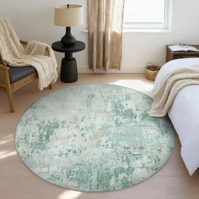Productafbeelding van Rond tapijt, modern abstract ontwerp, diameter 120 cm, met antisliponderlaag, geschikt voor de slaapkamer
