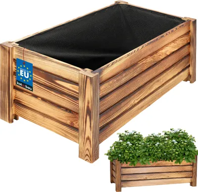 Zdjęcie produktu dla KOTARBAU® Donica Skrzynka Drewniana na Nóżkach 60 x 33 x 25 cm Doniczka Skrzynia z Agrowłókniną Opalana