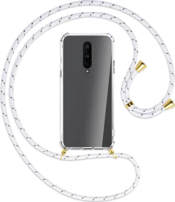 Produktbild von Handykette Backcover-Schutzhülle mit Band (Metall goldfarben) für OnePlus 8 - weiß/grau
