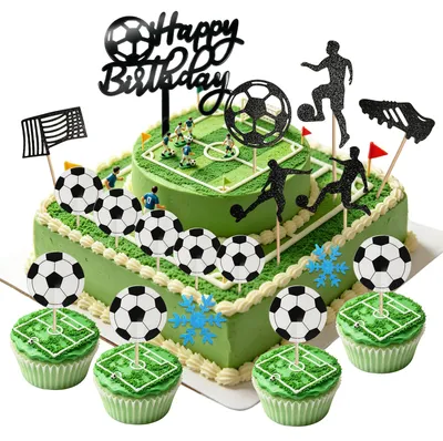 32 Cupcake-Topper mit Fußballmotiv, Partyzubehör