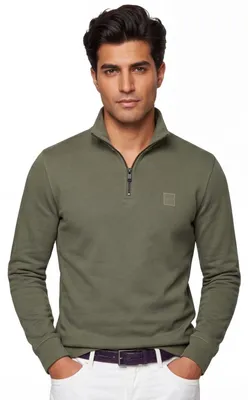 Produktbild von BOSS orange Pullover Half Zip Zetrust Grün Normale Passform
