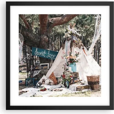 Produktbild von Gerahmtes Poster - Schwarzer Rahmen - Jungvermählten Liebe Landschaft - 40x40 cm - Wand Bild - Wanddeko - Wandbilder - Kunstposter - Wandposter - Bilderrahmen - Bilder - Kunstdruck - P2BAC40x40-4642