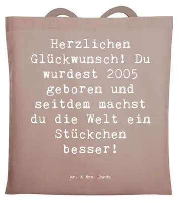 Produktbild von Mr. & Mrs. Panda Tote Bag Spruch 2005 Geburtstag - Braun Pastell - Geschenk, Tragetasche, Alles gut zum, Jutetasche, positives Leben, Schultasche, unvergessliche Momente