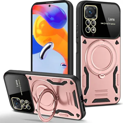 Produktbild von Rüstung Handyhülle für Xiaomi Redmi Note 11 Pro/Note 12 Pro 4G Dual-Layer Ringhalter Ständer Hülle Roségold