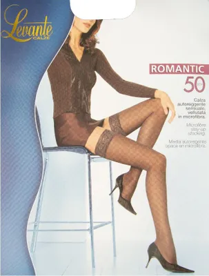 Immagine prodotto di Calza autoreggente calze donna 50 den 55 dtex coprente vellutata microfibra pizzo LEVANTE articolo ROMANTIC 50 AUTOREGGENTE, 4 - XL, Poliammide 89%,Spandex 11%