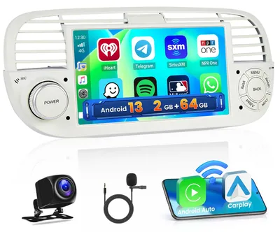 Immagine prodotto di Autoradio 2G + 64G per Fiat 500 | Android 13, CarPlay wireless, Bluetooth, schermo da 7 pollici