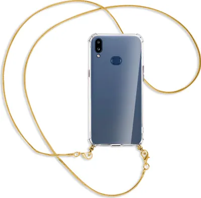 Produktbild von Handykette Backcover-Schutzhülle mit Band (Metall goldfarben) für Samsung Galaxy A10s - goldfarbene Kette Snake