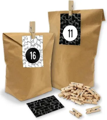 Produktbild von itenga SET Adventskalender "Abstrakt" 24 x Tüten + Karten + Klammern + Z33