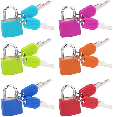Produktbild von Kofferschloss mit Schlüssel, 6 Stücke Mini Vorhängeschloss Bunt Kleine Gepäckschloss für Tasche, Schrank, Reisekoffer, Werkzeugkasten