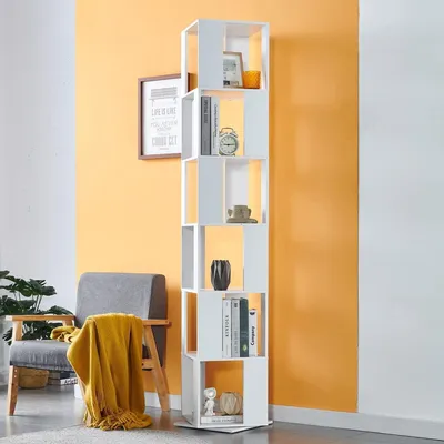 Immagine prodotto di Scaffale girevole, altezza 190 cm, 6 ripiani, MDF bianco