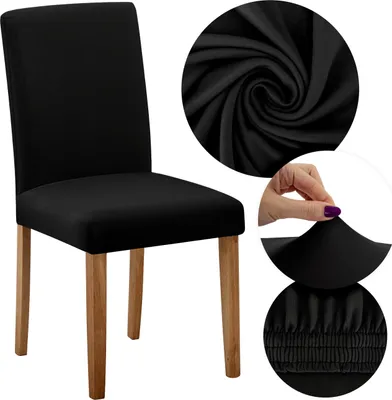 Produktbild von Domarex Elastische Stuhlhusse mit Gummizug, Universalbezug für Stühle, waschbar, dekorativ, Schutz für Zuhause, Restaurant & Hotel, Schwarz