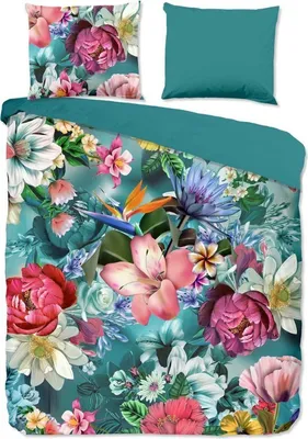 Produktbild von Good Morning Good Morning Bettbezug "Blumen" - Petrol - (140x200/220 cm) - Baumwolle