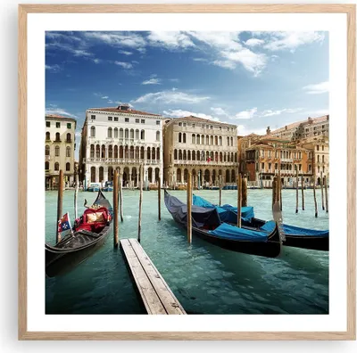 Produktbild von Gerahmtes Poster - Rahmen in heller Eiche - Architektur venedig italien gondel - 60x60 cm - Wand Bild - Wanddeko - Wandbilder - Wandposter - Bilderrahmen - Bilder - Kunstdruck - P2NAC60x60-2705