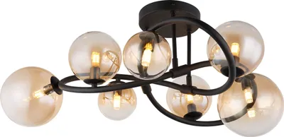 Produktbild von Globo Lighting Deckenleuchte Metall schwarz matt, Glas amber, klar verlaufend, ø: 620mm, H: 300mm, Glas-DM: 2 x 10 cm, 3 x 12 cm, 2 x 15 cm, inkl. 7x G9 LED 3.5W 230V, 350lm Source, 290lm Output, 3000K, LED Leuchtmittel inkl. 10676