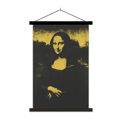 Produktbild von MuchoWow® Textilposter Mona Lisa - Leonardo da Vinci - Gelb - Schwarz 60x90 cm mit schwarzem Rahmen - Poster Wohnzimmer