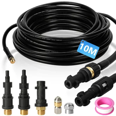 Immagine prodotto di Tubo flessibile ad alta pressione TolleTour per la pulizia dei tubi, 10 m, 160 bar, compatibile con Kärcher, K2, K3, K4, K5, K6, incl. adattatore, ugelli fissi + rotanti