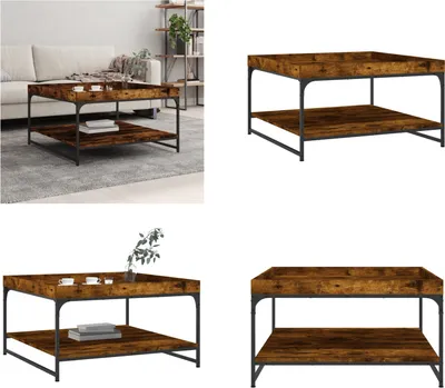 Image de vidaXL Table basse chêne fumé 80x80x45 cm Bois composite et fer - Table basse - Tables basses - Table basse - Table
