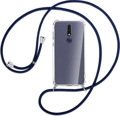 Produktbild von Handykette Backcover-Schutzhülle mit Band (Metall silberfarben) für Nokia 3.1 Plus - dunkelblau