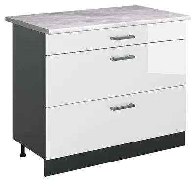 Imagen del producto de Mueble bajo de cocina Vicco R-Line Blanco alto brillo/Antracita 100 cm encimera Mármol, Model 71597