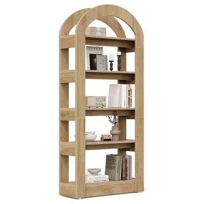 Produktbild von Tribesigns Bücherregal, 5-stöckiges bogenförmige Regal, 180 cm hohes Standregal Holzregal Bücherregal, für Wohnzimmer, Lagerregal, Teakfarbe