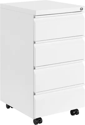 Produktbild von Rollcontainer, Aktenschrank, abschließbar mit 4 Schlüsseln, Metall-Büroschrank, Aktenschrank für unter den Schreibtisch, mit 4 Schubladen, vormontiert, abschließbar, geeignet für