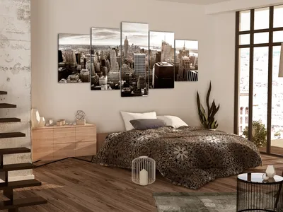 Produktbild von Akustikbild Stadt New York 200x100 cm Bilder Akustikschaum Hochleistungsschallabsorber Schallschutz Leinwand 5 tlg Wandbild Raumakustik Schalldämmung d-B-0189-b-p