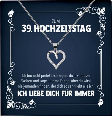 Produktbild von 22Feels Ehefrau zum 39. Hochzeitstag Geschenk Ich Liebe Dich Frauen Herz Halskette Damen Collier mit 23 Zirkonia Steinen (Damen Silber 925/000 Schmuck)