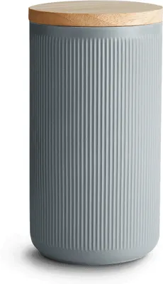 Zdjęcie produktu dla SPRINGLANE ceramiczne słoiki do przechowywania z drewnianymi pokrywkami Paski, pokrywki z drewna kauczukowego, słoiki do przechowywania, słoiki do przechowywania żywności - 10,1 x 18,3 cm ciemnoszary