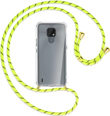 Produktbild von Handykette Backcover-Schutzhülle mit Band (Metall goldfarben) für Motorola Moto E7 - neongelb