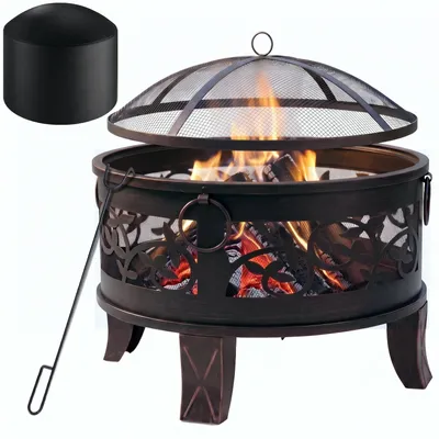Productafbeelding van GARDEBRUK® Vuurschaal met vonkenvanger, diameter 66 cm. Vuurschaal voor tuin en terras, gemaakt van staal, inclusief schoffel en afdekking
