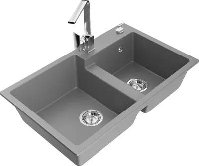 Produktbild von Mexen Tomas 2-Becken-Granitspüle mit Mischbatterie Rita, Grau - 6516-71-670300-00