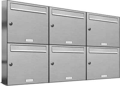 Produktbild von 6er V2A Edelstahl Wandbriefkasten Anlage 6 Fach Briefkasten Postkasten