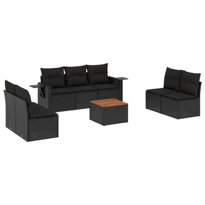 Produktbild von vidaXL 8-tlg. Garten-Sofagarnitur mit Kissen Schwarz Poly Rattan