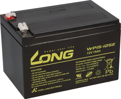 Obrázok produktu pre Kung Long WP15-12SE, 12V, 15Ah, AGM olovnatá batéria, typ F2, priemer 6,3 mm, vhodná na cyklické používanie