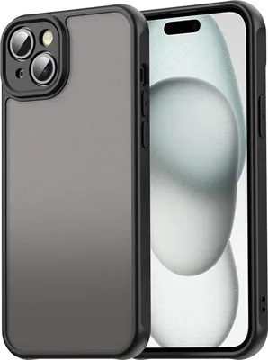 Obrázek produktu pro Pouzdro pro iPhone 15 Plus, průsvitná matná zadní strana s ochranou fotoaparátu, nárazuvzdorné ochranné pouzdro Černý