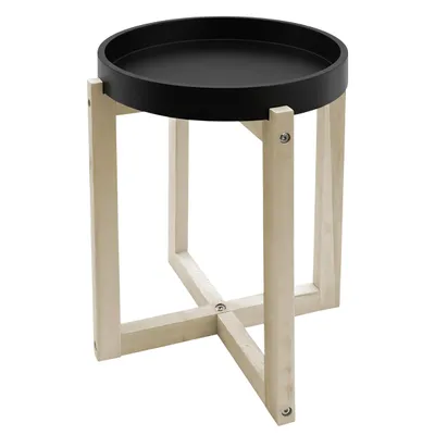 Image de Table d'appoint ronde en bois avec plateau design plateau 30 cm - noir - Table décorative pour fleurs avec piètement en X naturel