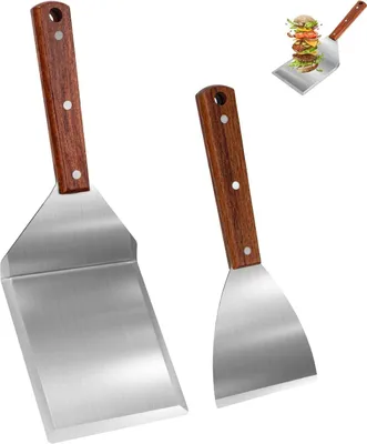 Produktbild von 2er-Set Grillspatel aus Edelstahl mit Holzgriff für Teppanyaki ,BBQ Spatula Set